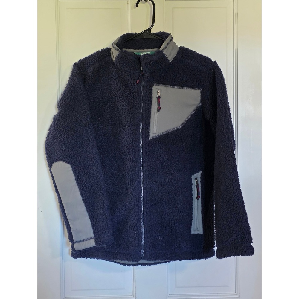 L.L. Bean Hi Pile Fleece Jacket Navy Sherpa Full Zip Girls Large 14-16 295438